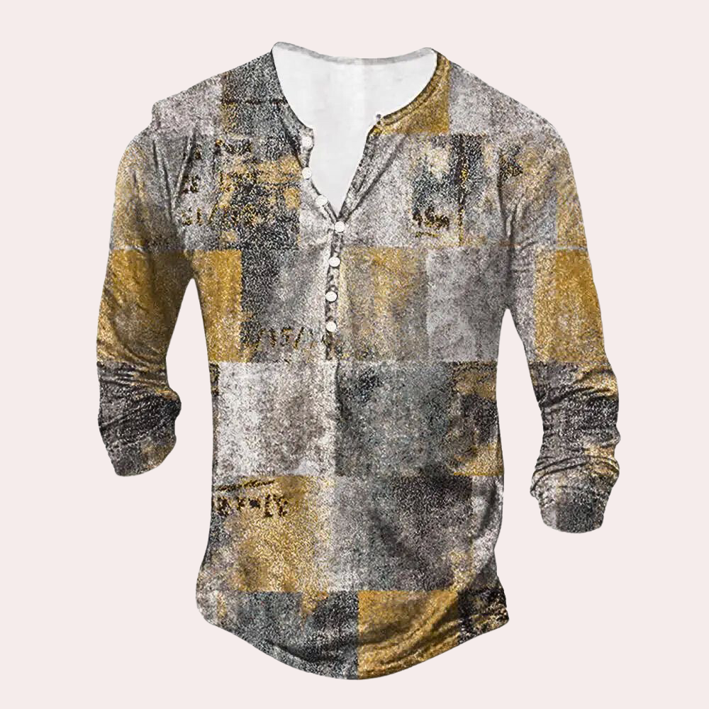 Men's Sweater – Regular Fit – Cotton Blend – Patch Look – Button Neck – Everyday Use