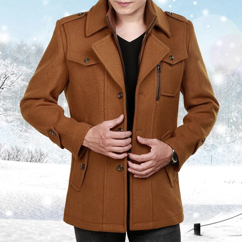 Men's Peacoat - Double-Breasted Wool Blend - Tailored Fit - Notch Lapel