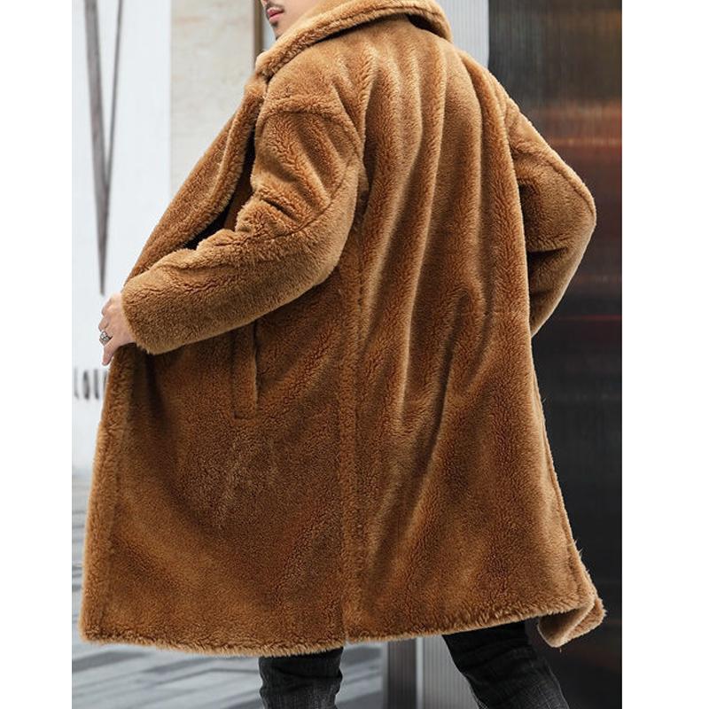 Men's Coat - Soft Teddy Material - Double-Breasted - Long and Warm - Classic Cut