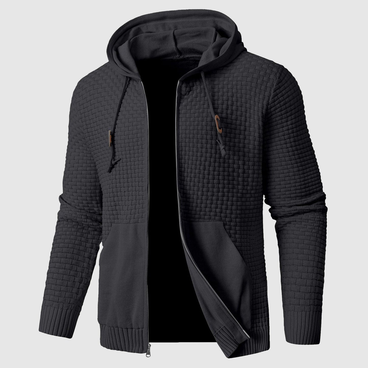 Men's Hoodie – Waffle Knit – Zipper – Regular Fit – Ribbed Edges