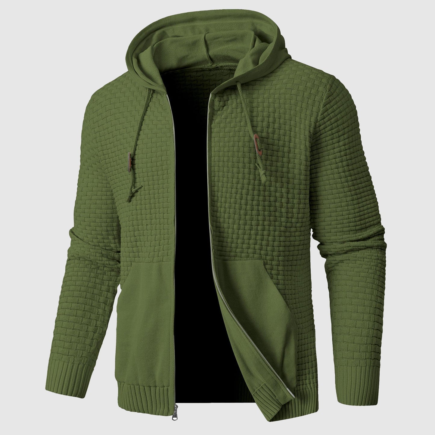 Men's Hoodie – Waffle Knit – Zipper – Regular Fit – Ribbed Edges