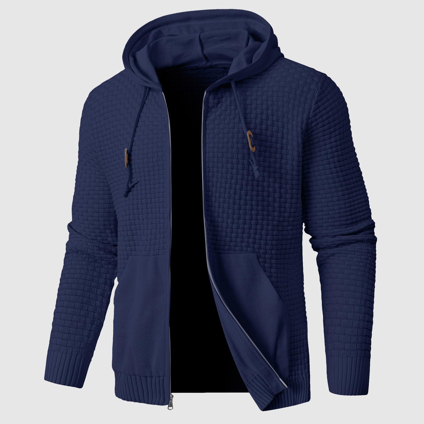 Men's Hoodie – Waffle Knit – Zipper – Regular Fit – Ribbed Edges