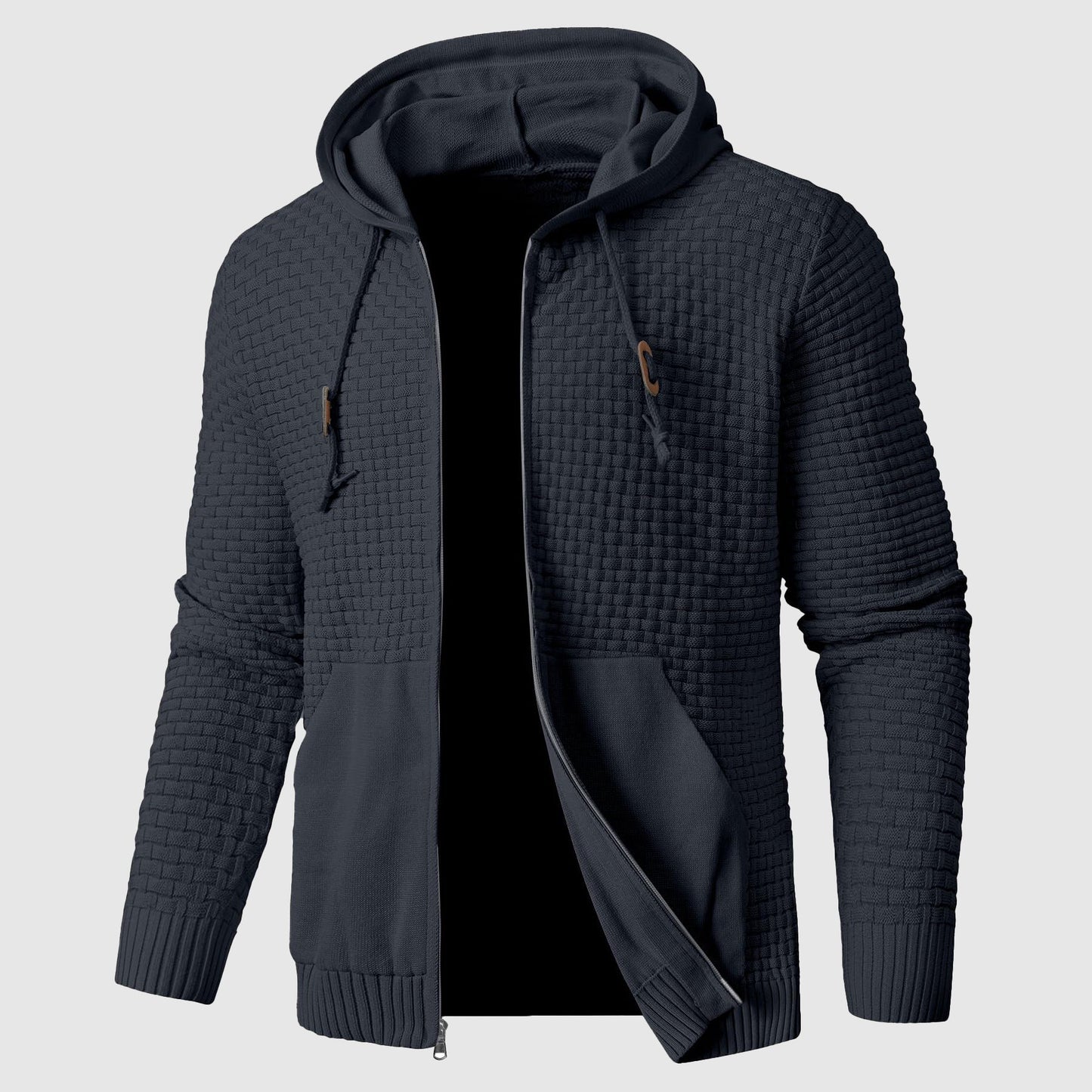 Men's Hoodie – Waffle Knit – Zipper – Regular Fit – Ribbed Edges
