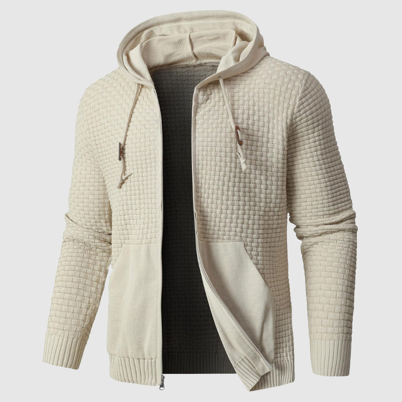 Men's Hoodie – Waffle Knit – Zipper – Regular Fit – Ribbed Edges