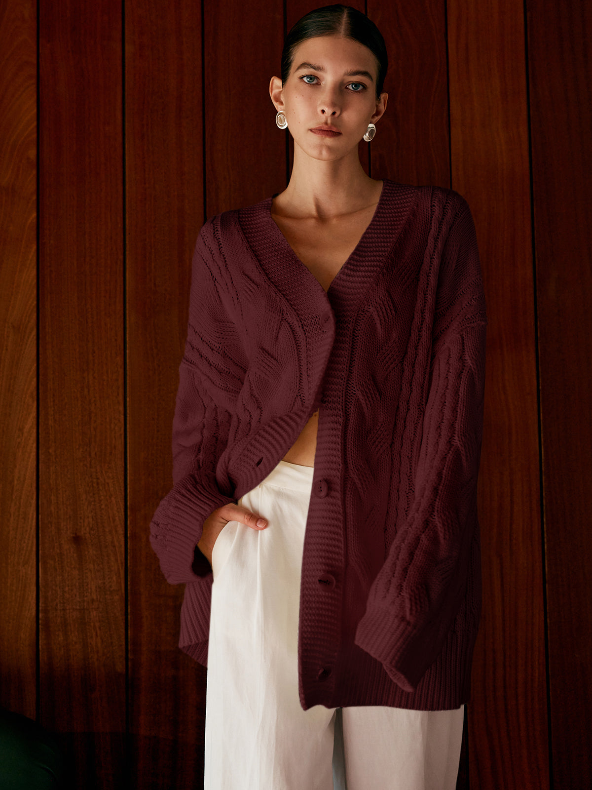 Caterina Oversized Cardigan | Cable Knit V-Neck Cardigan