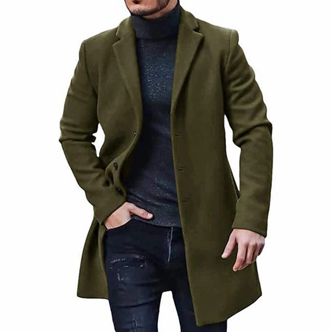 Men's Coat – Wool Blend – Tailored Fit – Knee Length – Notch Lapel – Smart Casual