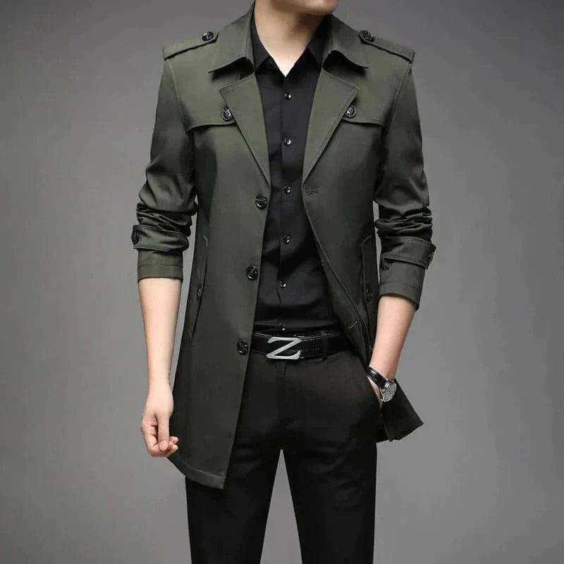 Men's Trench Coat - Classic Cut - Medium Length - Double-Breasted - Adjustable Cuffs