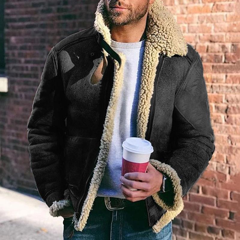 Men's Shearling Aviator Jacket – Suede Leather – Wool Lined – Zipper Closure – Classic Fit