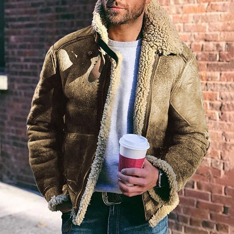 Men's Shearling Aviator Jacket – Suede Leather – Wool Lined – Zipper Closure – Classic Fit