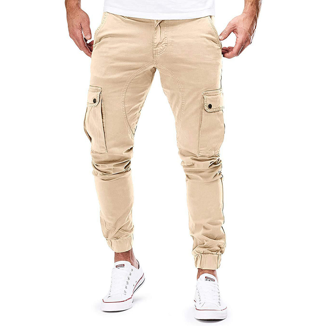 Men's Pants – Cargo Pants Slim Fit – Elastic Waist – Ribbed Cuffs – Multi-pocket Design