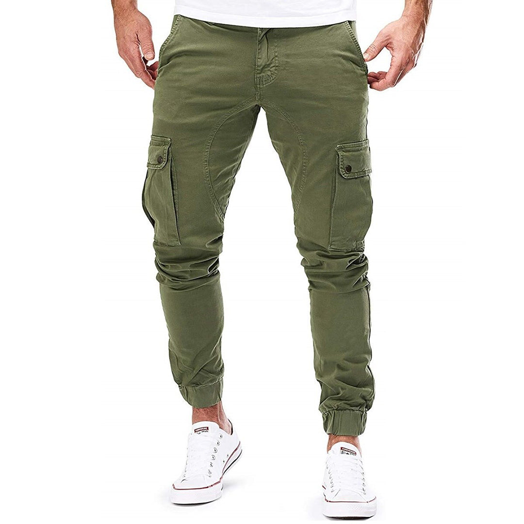 Men's Pants – Cargo Pants Slim Fit – Elastic Waist – Ribbed Cuffs – Multi-pocket Design
