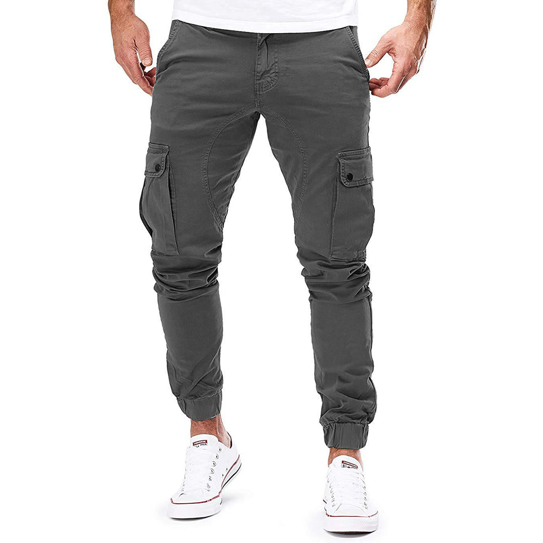 Men's Pants – Cargo Pants Slim Fit – Elastic Waist – Ribbed Cuffs – Multi-pocket Design
