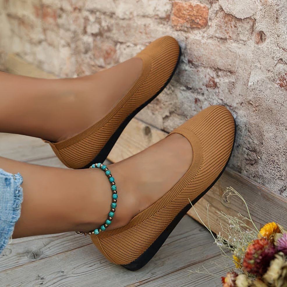 Women's Ballet Flats – Knitted Upper – Breathable and Flexible – Cushioned Sole