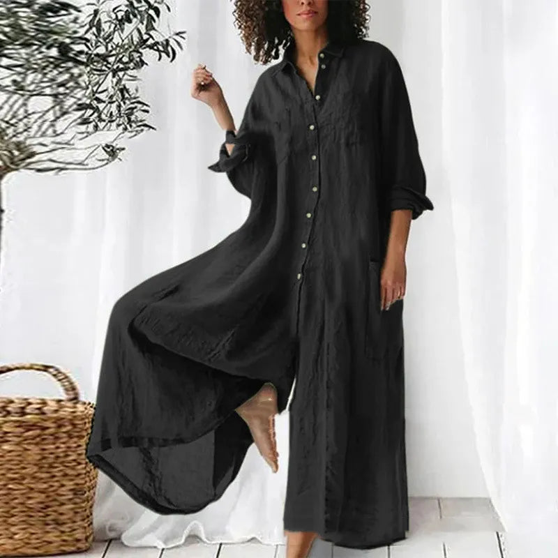 Women's Jumpsuit – Oversized Fit – Breathable Fabric – Full Length – Button Front
