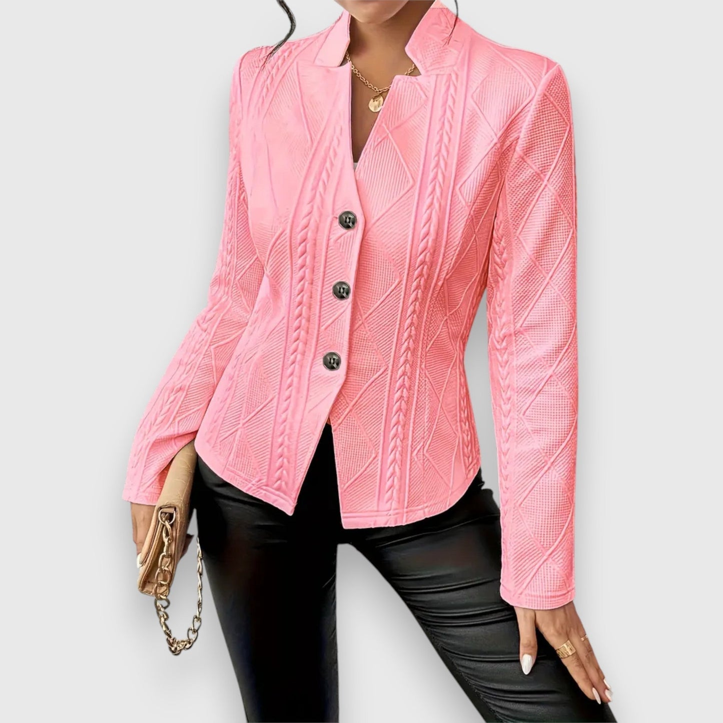 Women's Blazer Jacket – Structured Fit – Soft Knit – Textured – Hip Length – Buttons