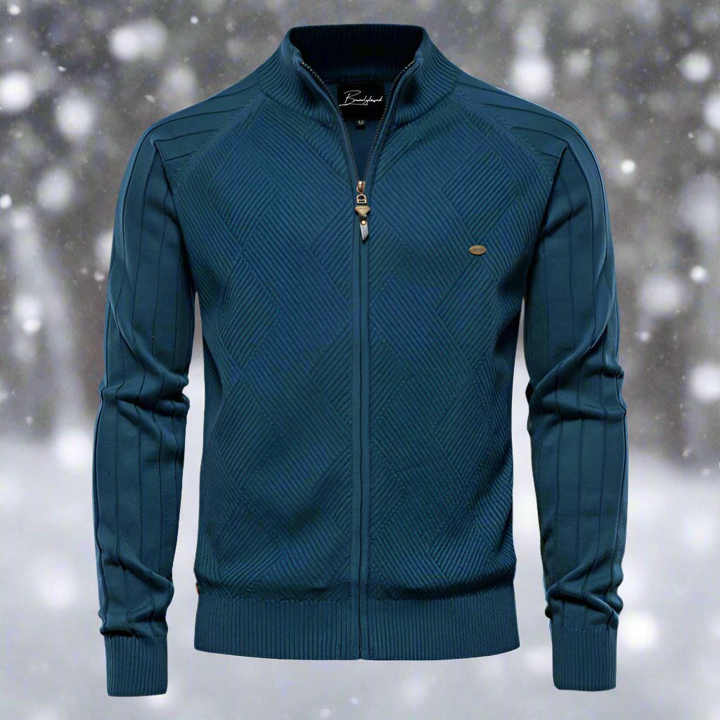 Men's Jacket - Zipper - High Collar - Knitted Texture - Comfortable Fit