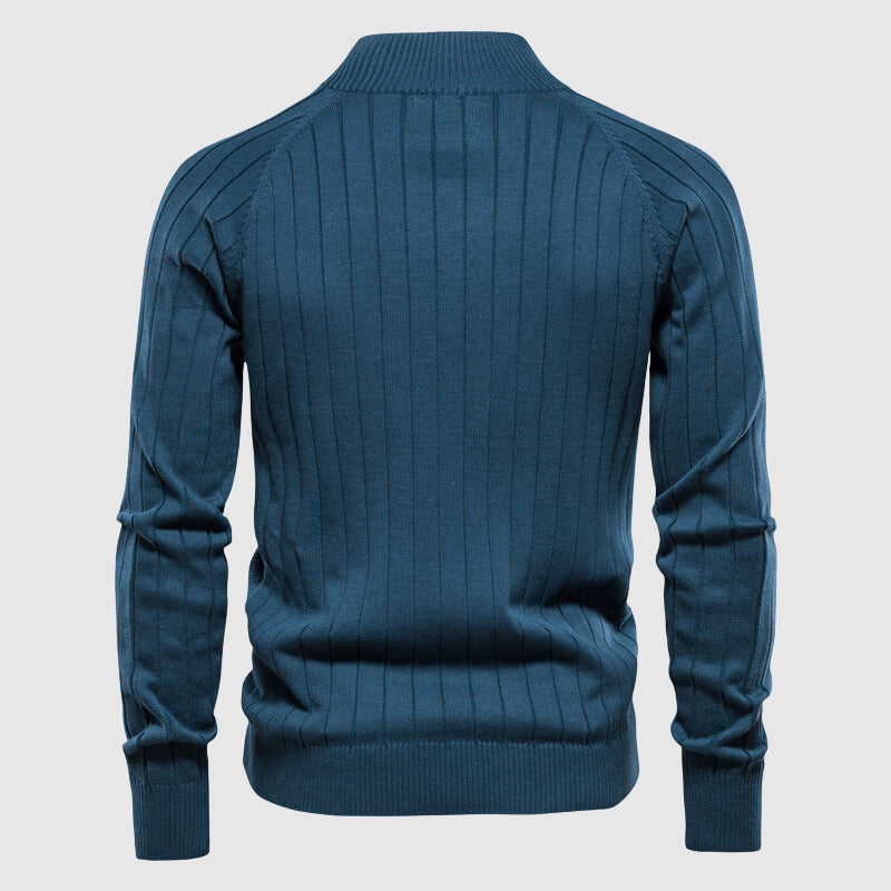 Men's Jacket - Zipper - High Collar - Knitted Texture - Comfortable Fit