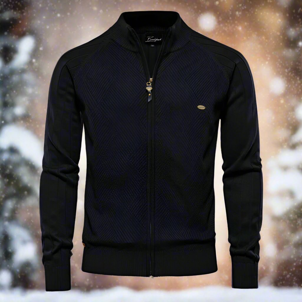 Men's Jacket - Zipper - High Collar - Knitted Texture - Comfortable Fit
