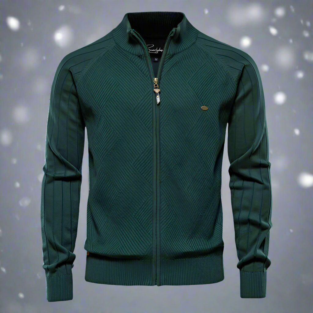 Men's Jacket - Zipper - High Collar - Knitted Texture - Comfortable Fit