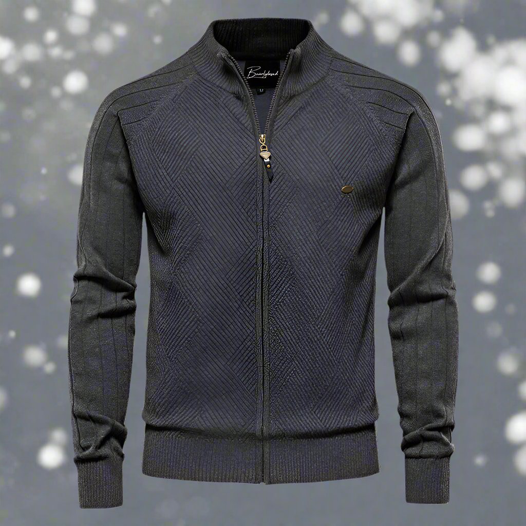 Men's Jacket - Zipper - High Collar - Knitted Texture - Comfortable Fit