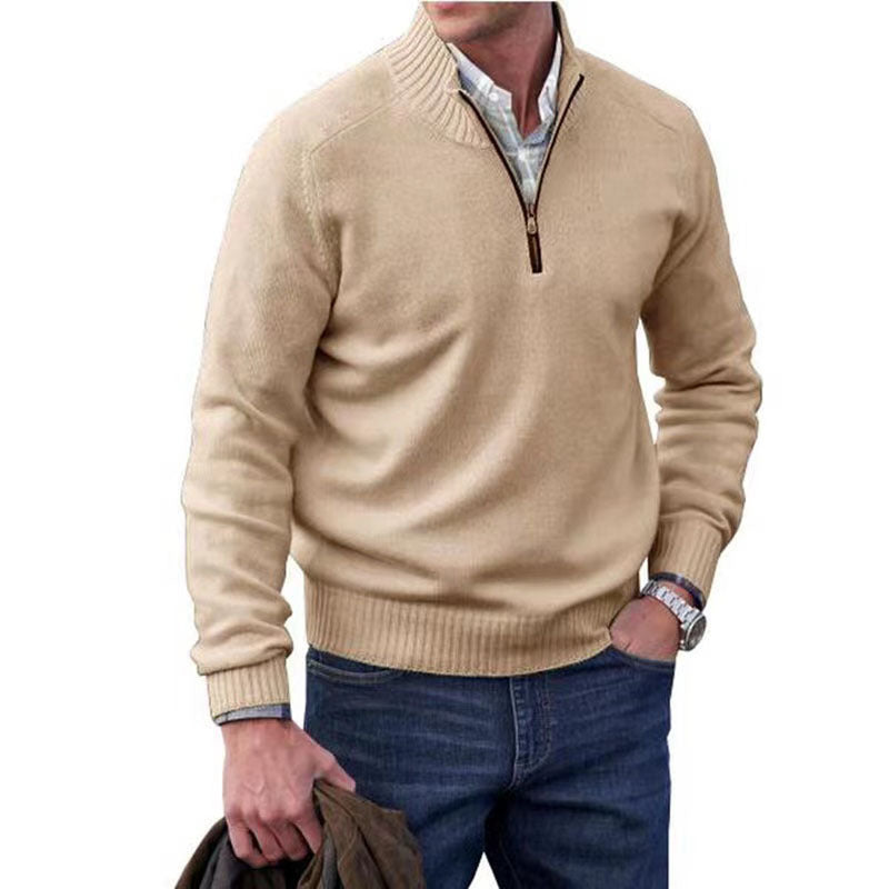 Men's Sweater – Sweater with Quarter Zipper – Ribbed Collar