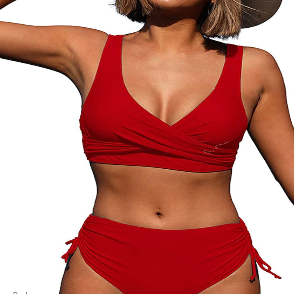 Women's Bikini Set – Wrap Top – High Waist – Adjustable Ruched Sides – Breathable Fabric