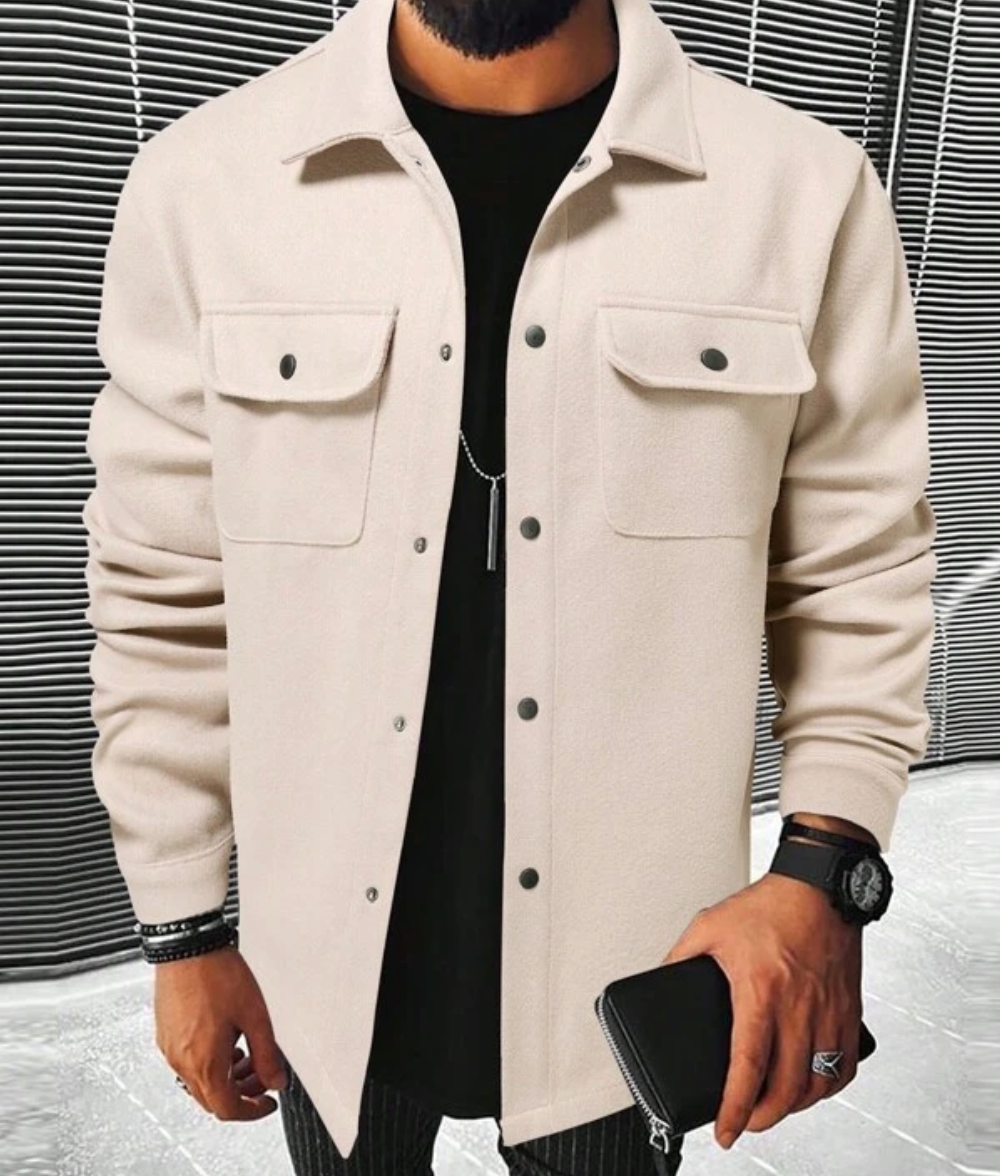 Men's Shirt Jacket - Wool Blend - Regular Fit - Button Closure - Chest Pockets