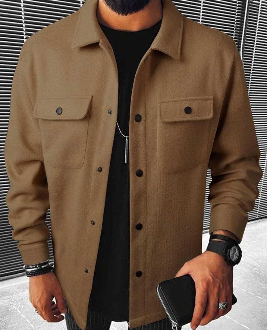 Men's Shirt Jacket - Wool Blend - Regular Fit - Button Closure - Chest Pockets
