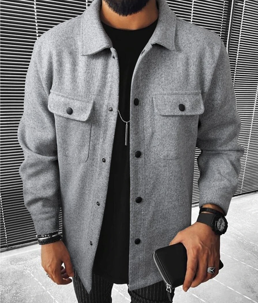 Men's Shirt Jacket - Wool Blend - Regular Fit - Button Closure - Chest Pockets