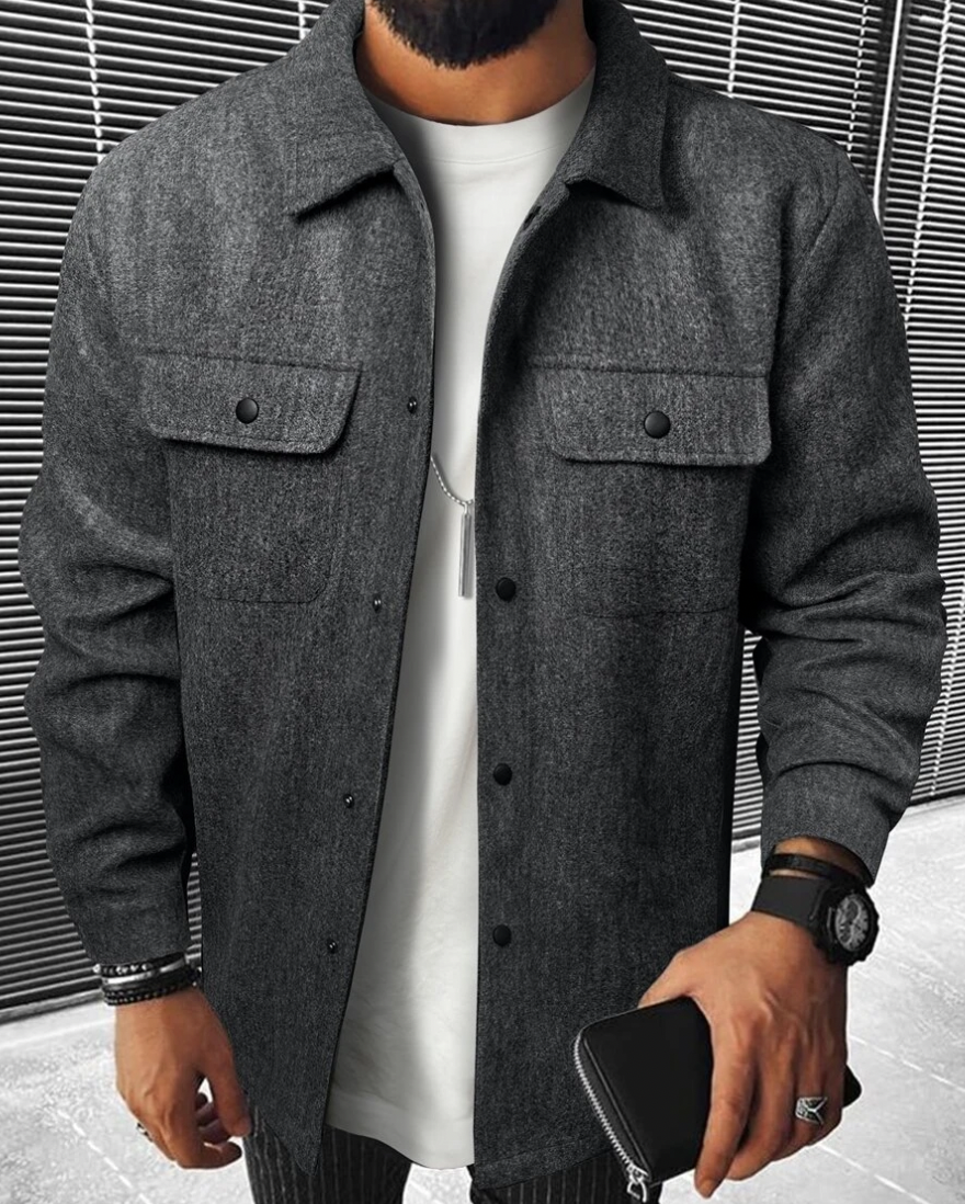 Men's Shirt Jacket - Wool Blend - Regular Fit - Button Closure - Chest Pockets