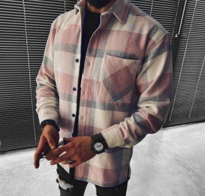 Men's Flannel Shirt - Soft Cotton - Classic Check Pattern - Chest Pocket - Long Sleeve