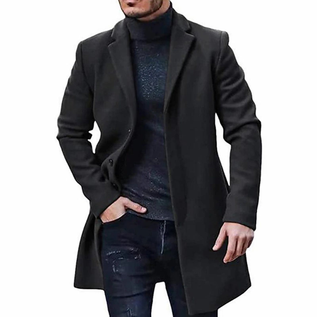 Men's Coat – Wool Blend – Tailored Fit – Knee Length – Notch Lapel – Smart Casual