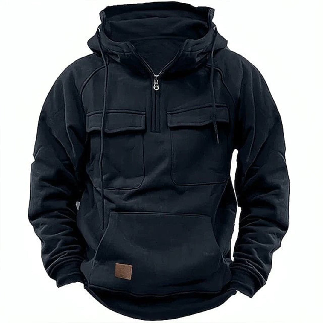 Men's Hoodie – Relaxed Fit – Half Zipper – Cotton Blend – Chest Pockets