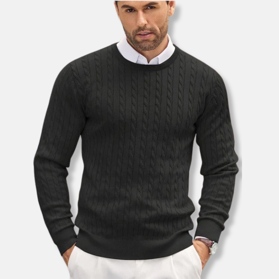 Men's Sweater – Slim Fit – Fine Knit – Round Neck – Cable Knit Structure