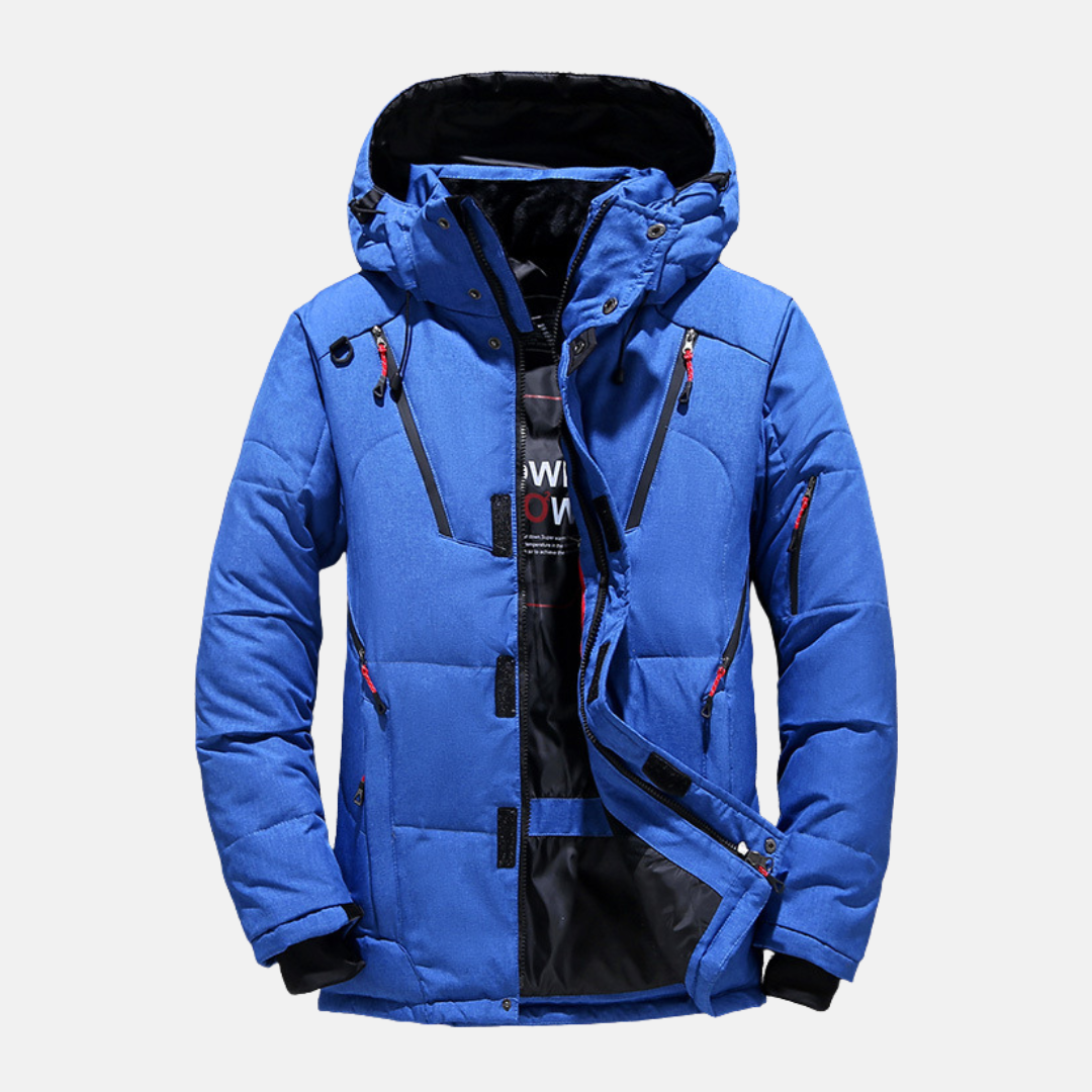 Men’s Down Jacket - Puffer Insulated - Hooded with Multiple Zippered Pockets - Relaxed Fit