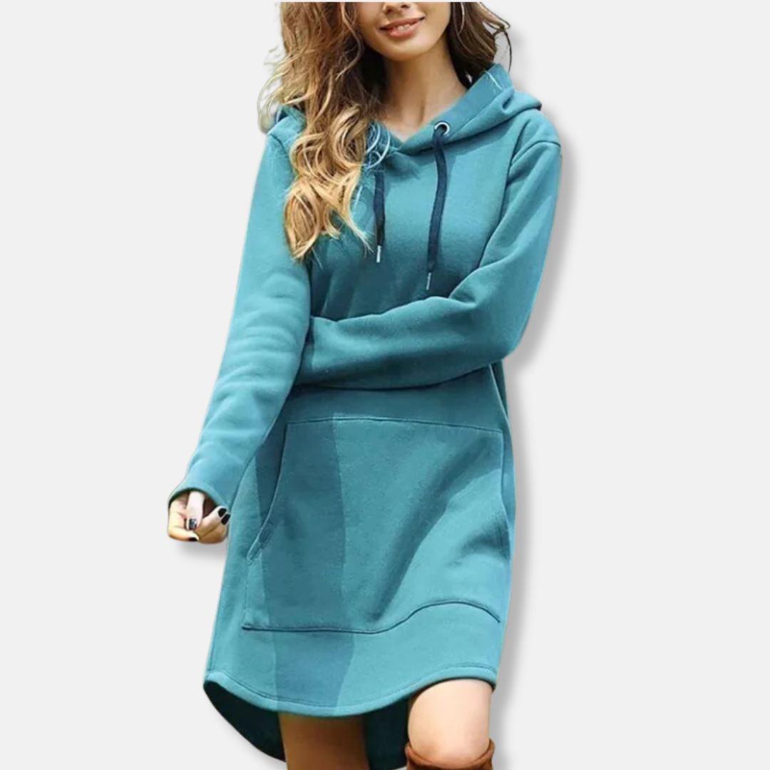 Women's Hoodie Dress – Relaxed Fit – Soft Cotton Blend – Long Sleeves