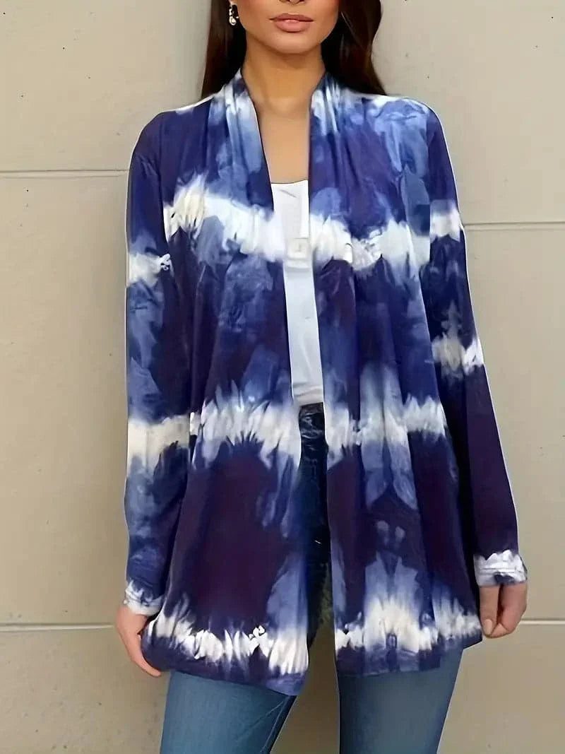 Women's Cardigan – Open Front – Soft Fabric – Long Sleeved – Relaxed Fit – Tie-Dye Pattern
