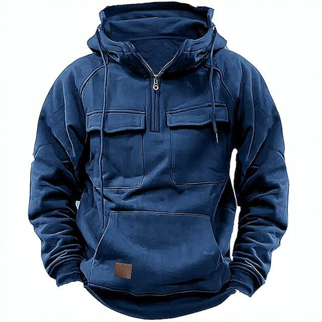 Men's Hoodie – Relaxed Fit – Half Zipper – Cotton Blend – Chest Pockets