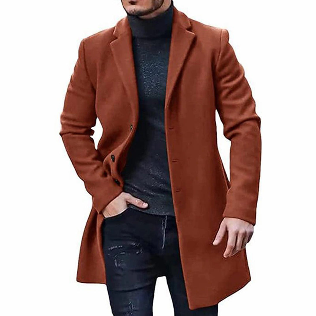 Men's Coat – Wool Blend – Tailored Fit – Knee Length – Notch Lapel – Smart Casual