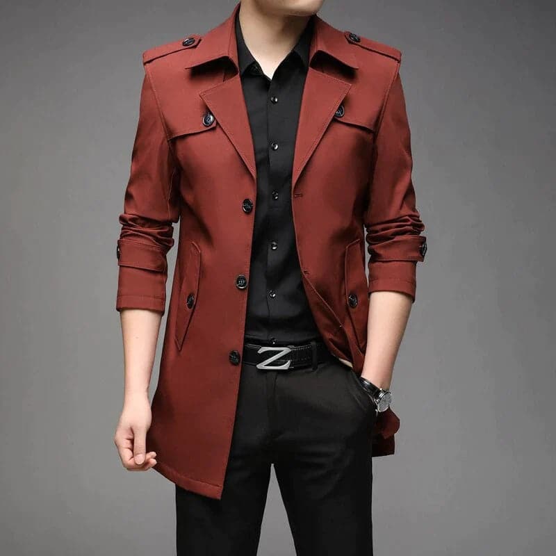 Men's Trench Coat - Classic Cut - Medium Length - Double-Breasted - Adjustable Cuffs