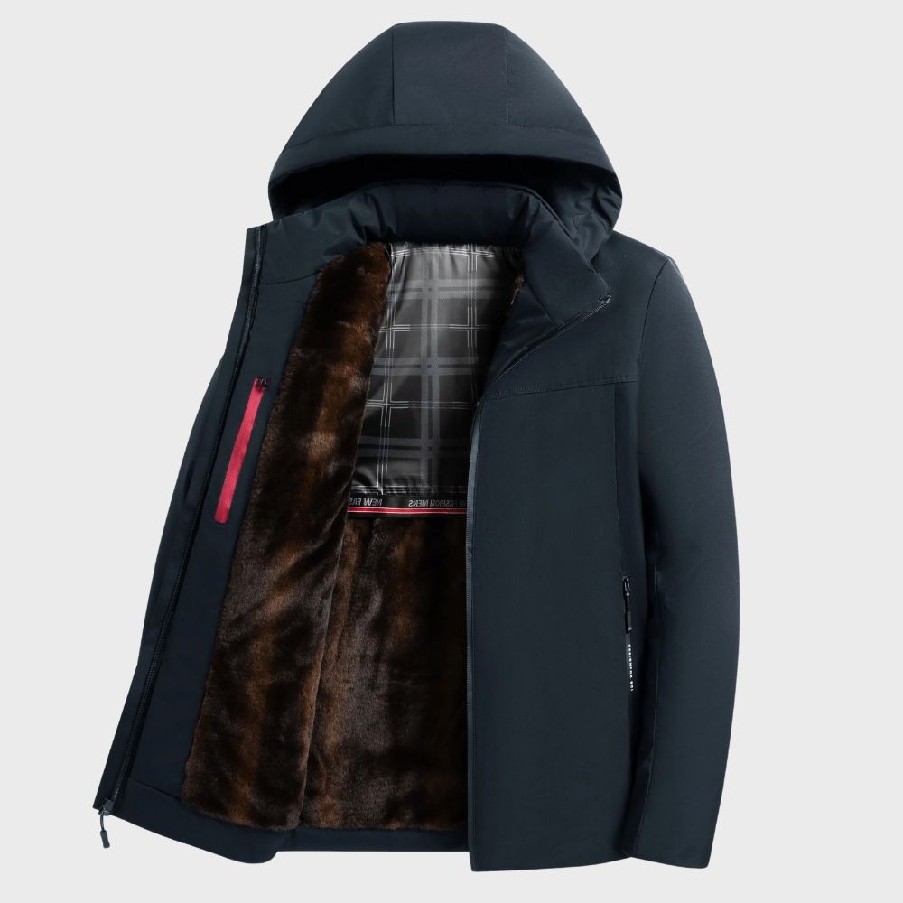 Men's Jacket – Waterproof – Fur Lined – Hood – Zipper Closure – Relaxed Fit