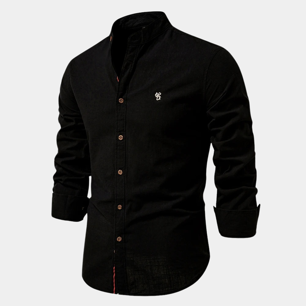 Men's Shirt – Slim Fit – Breathable Fabric – Stand Collar – Buttons with Contrast Details
