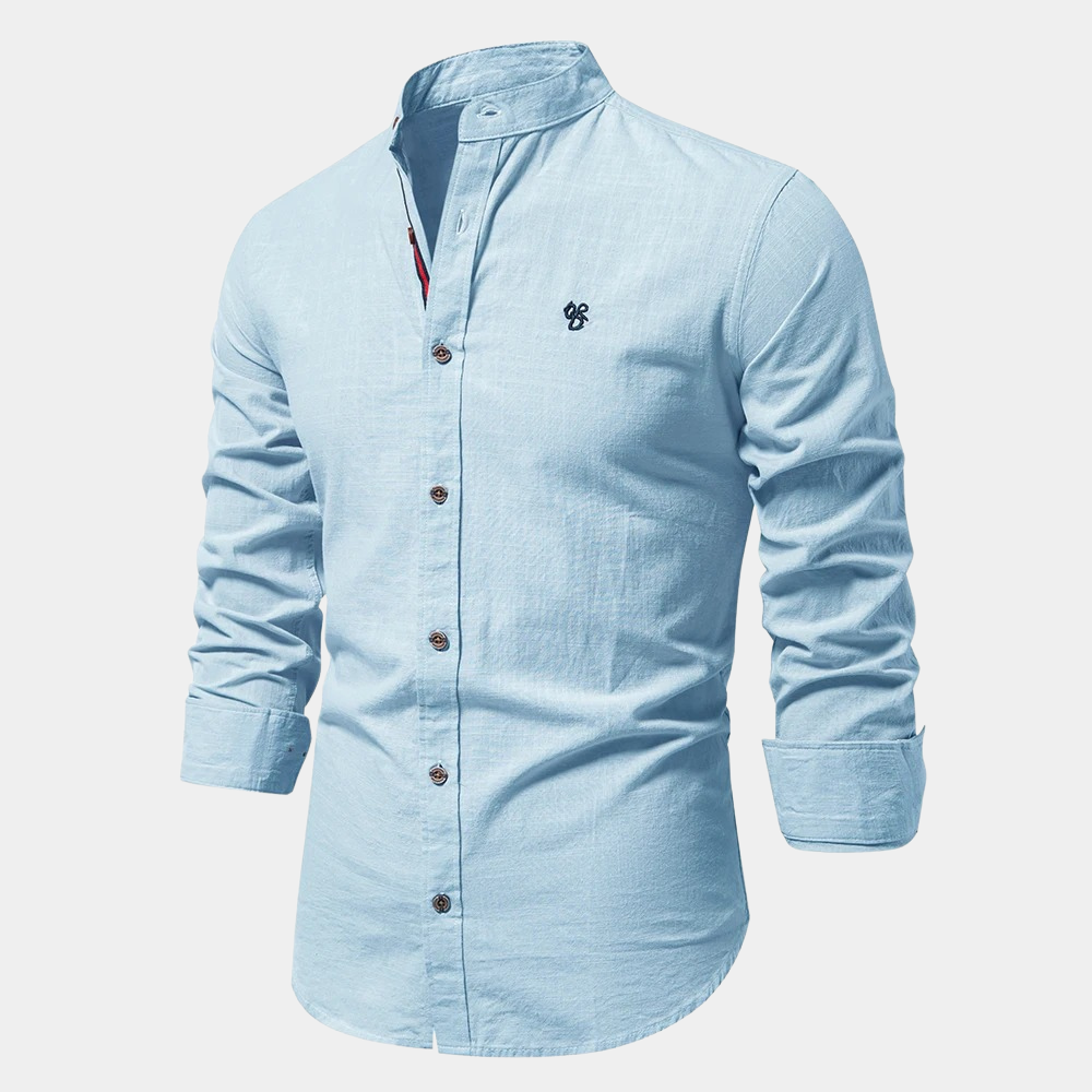 Men's Shirt – Slim Fit – Breathable Fabric – Stand Collar – Buttons with Contrast Details