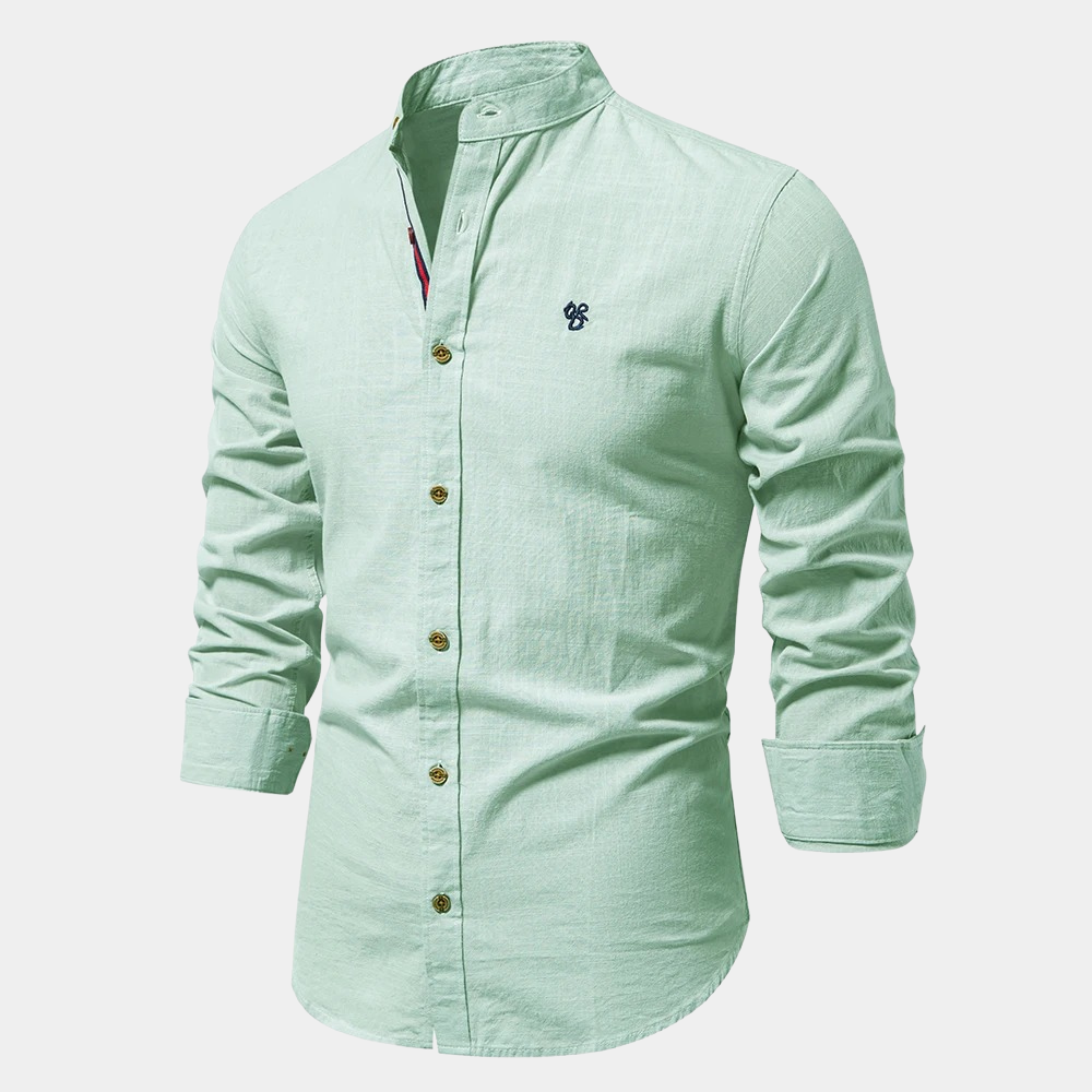 Men's Shirt – Slim Fit – Breathable Fabric – Stand Collar – Buttons with Contrast Details