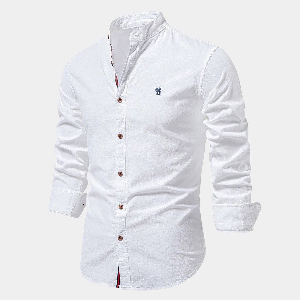 Men's Shirt – Slim Fit – Breathable Fabric – Stand Collar – Buttons with Contrast Details