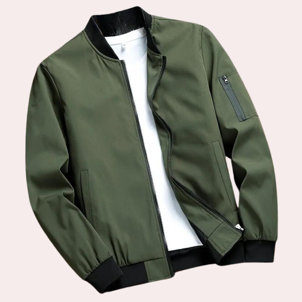 Men's Bomber Jacket – Light Fabric – Relaxed Fit – Zipper Pocket – Ribbed Edge