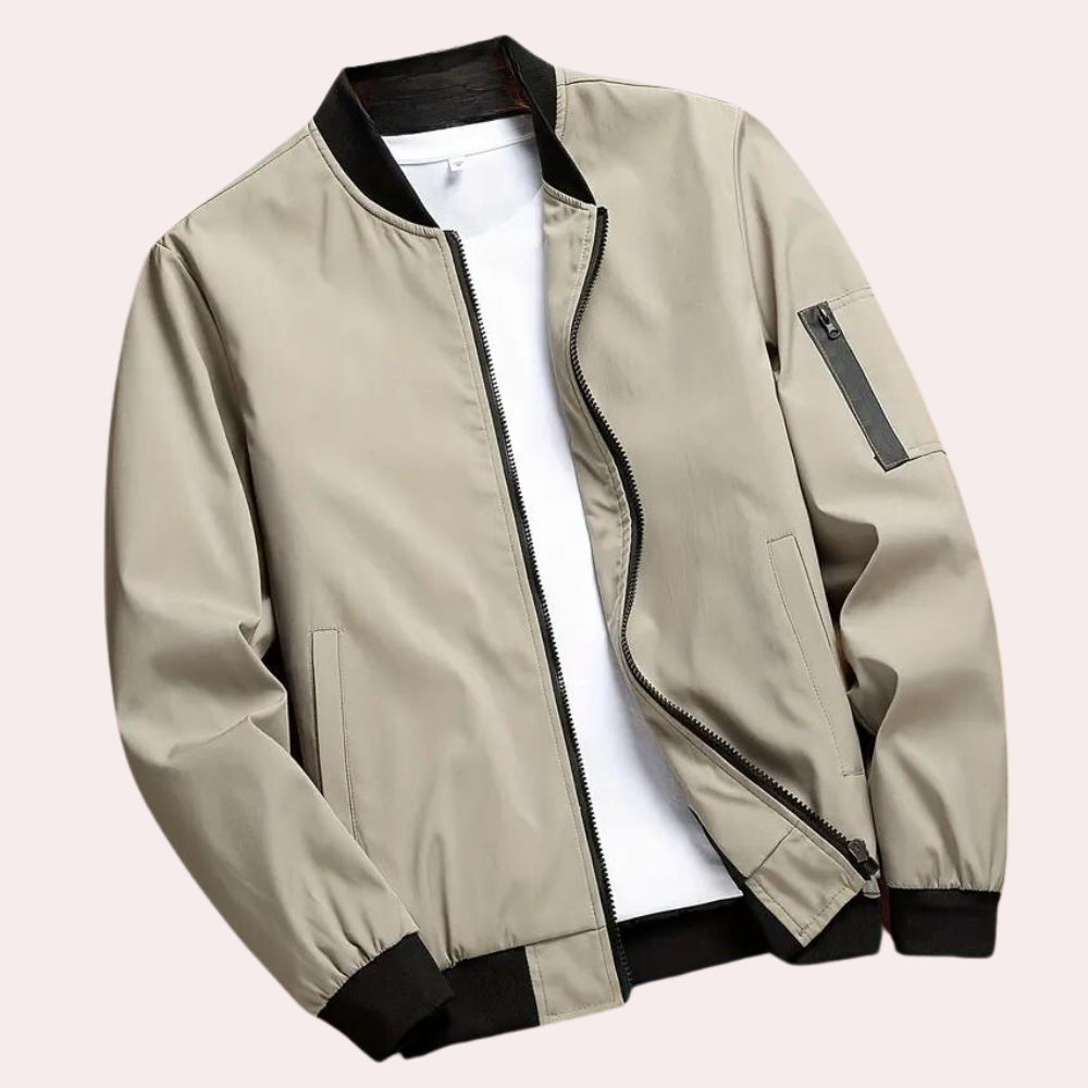 Men's Bomber Jacket – Light Fabric – Relaxed Fit – Zipper Pocket – Ribbed Edge