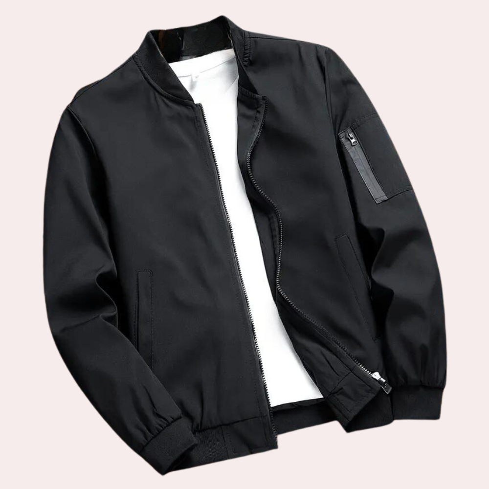 Men's Bomber Jacket – Light Fabric – Relaxed Fit – Zipper Pocket – Ribbed Edge