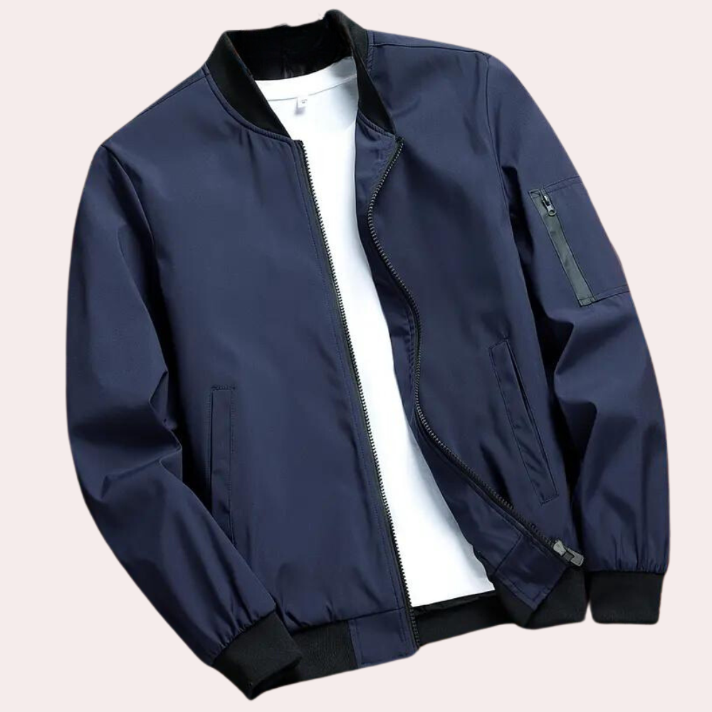 Men's Bomber Jacket – Light Fabric – Relaxed Fit – Zipper Pocket – Ribbed Edge