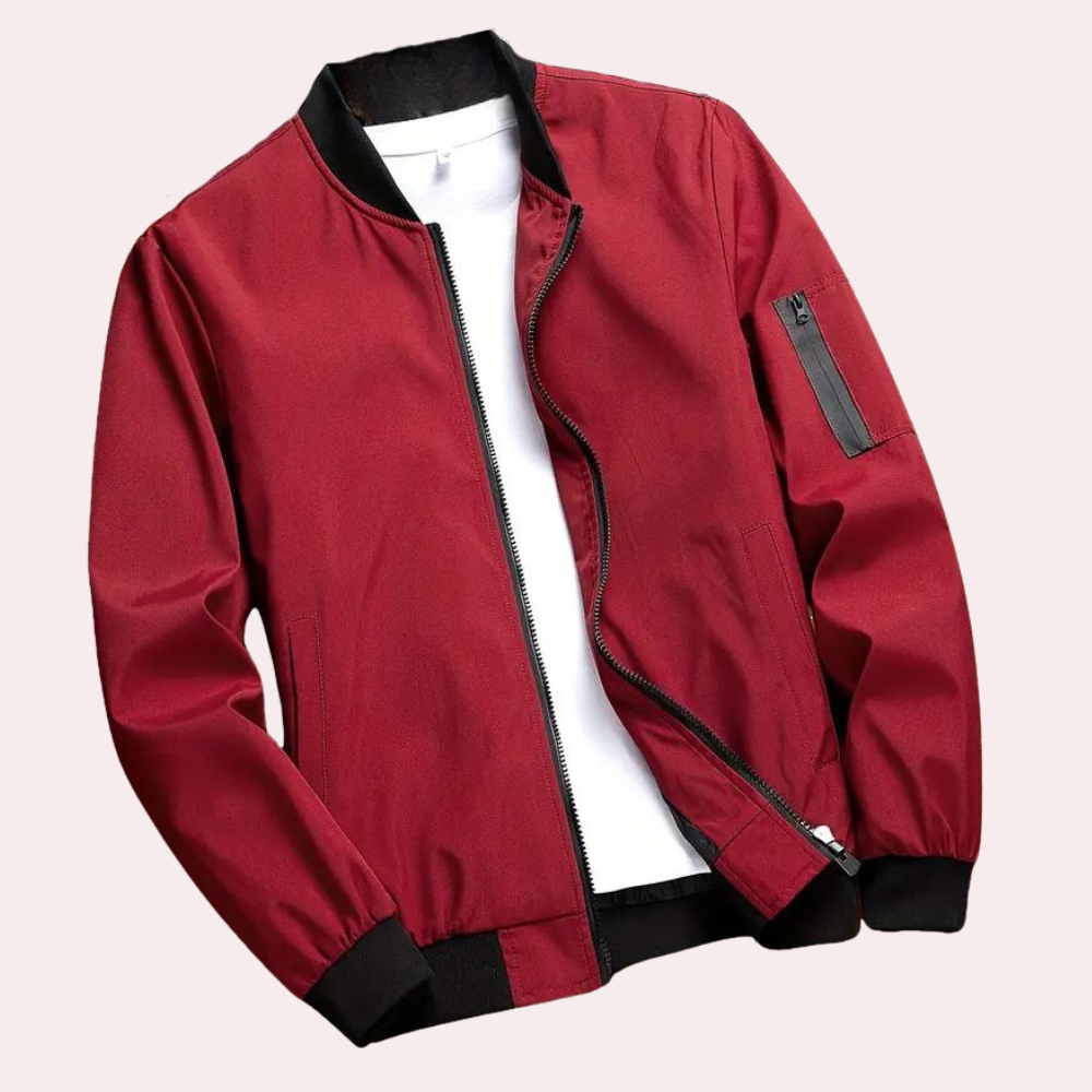 Men's Bomber Jacket – Light Fabric – Relaxed Fit – Zipper Pocket – Ribbed Edge